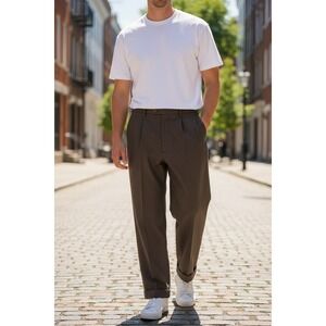 NWT Savile Row‎ Men's 40x30 Brown Pleated Worsted Wool Dress Pants